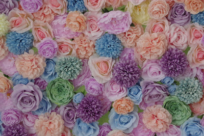 Mixed colors of peonies and roses and lasagna daisies Cloth Roll Up Flower Wall Fabric Hanging Curtain Plant Wall Event Party Wedding Backdrop