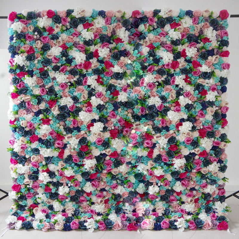 Mixed colors of roses and hydrangeas Cloth Roll Up Flower Wall Fabric Hanging Curtain Plant Wall Event Party Wedding Backdrop