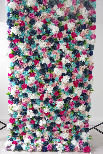 Mixed colors of roses and hydrangeas Cloth Roll Up Flower Wall Fabric Hanging Curtain Plant Wall Event Party Wedding Backdrop