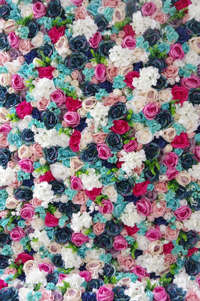 Mixed colors of roses and hydrangeas Cloth Roll Up Flower Wall Fabric Hanging Curtain Plant Wall Event Party Wedding Backdrop