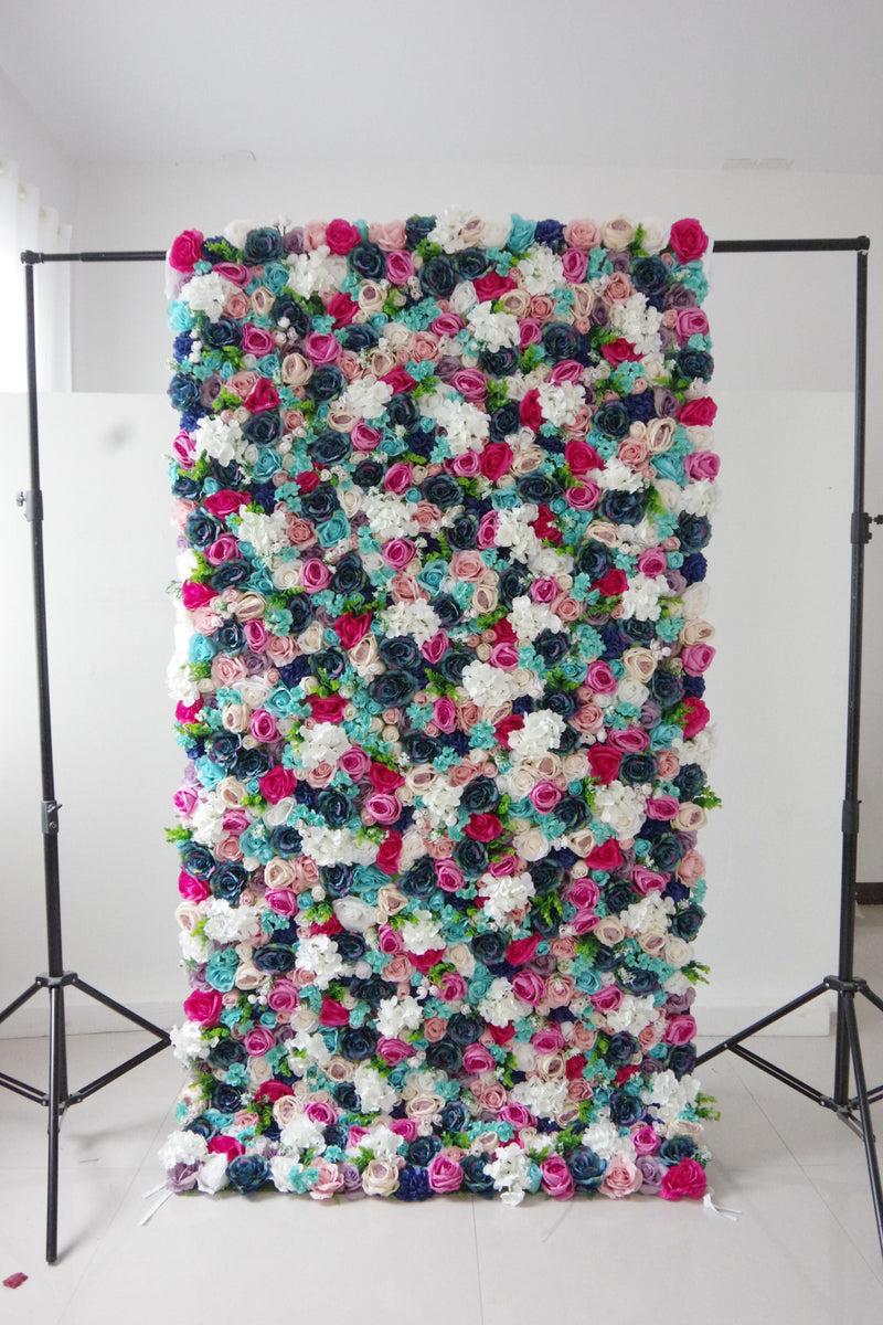 Mixed colors of roses and hydrangeas Cloth Roll Up Flower Wall Fabric Hanging Curtain Plant Wall Event Party Wedding Backdrop
