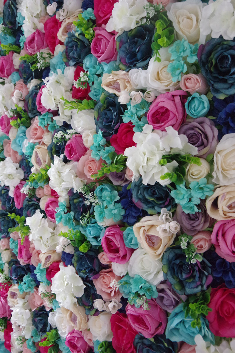 Mixed colors of roses and hydrangeas Cloth Roll Up Flower Wall Fabric Hanging Curtain Plant Wall Event Party Wedding Backdrop