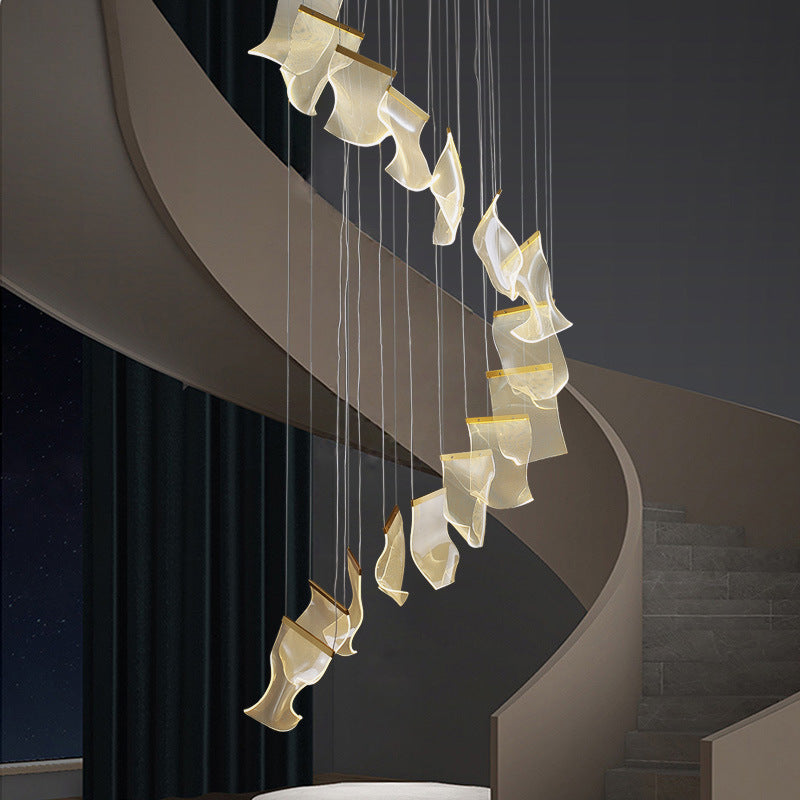 Modern Paper Staircase Long Chandelier, Villa Duplex Loft Light