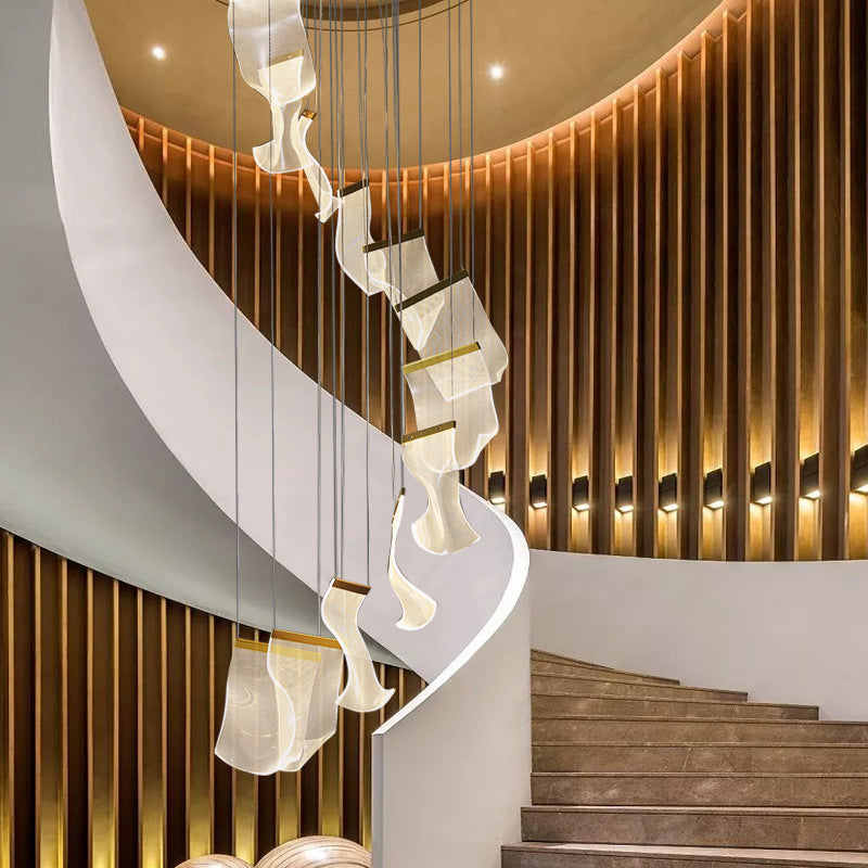 Modern Paper Staircase Long Chandelier, Villa Duplex Loft Light