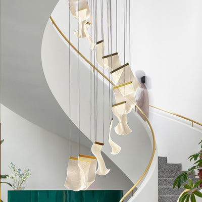 Modern Paper Staircase Long Chandelier, Villa Duplex Loft Light