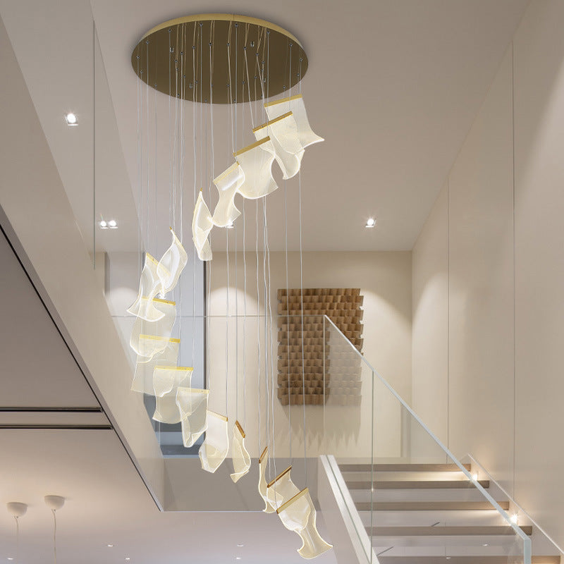 Modern Paper Staircase Long Chandelier, Villa Duplex Loft Light