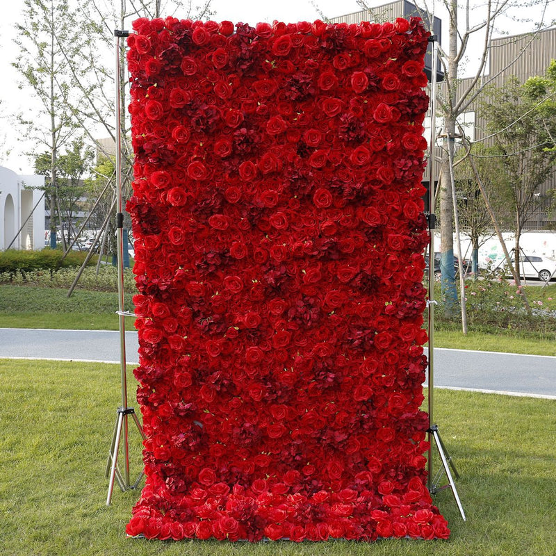 5D Red Rose Hydrangea Roll Up Cloth Flower Wall Wedding Backdrop