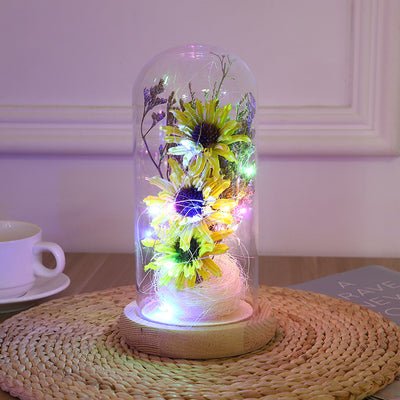 Forever Preserved Sunflower In Glass Dome, Flower Night Light