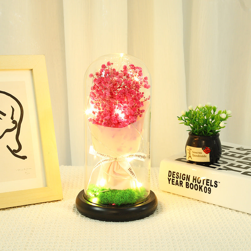 Forever Preserved Gypsophila In Glass Dome, Flower Night Light