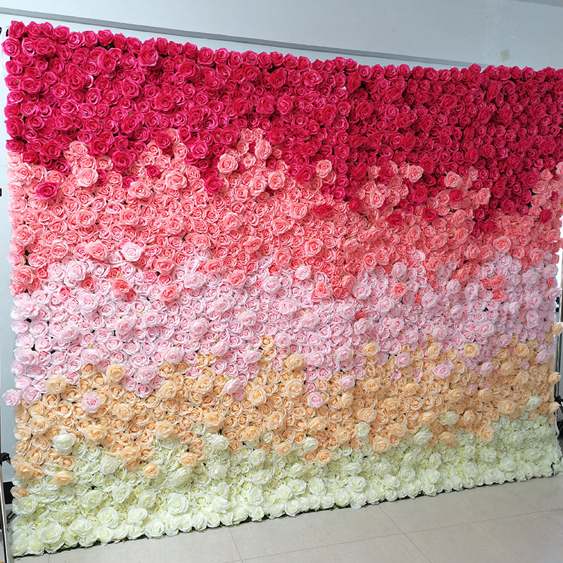 Luxury Gradient Rolling Up Fabric Curtain Artificial Flower Wall Cloth Floral Wall Wedding Backdrop Event Display Photo Props