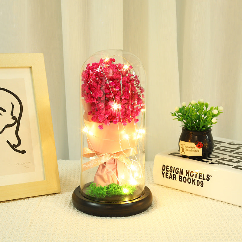 Forever Preserved Gypsophila In Glass Dome, Flower Night Light