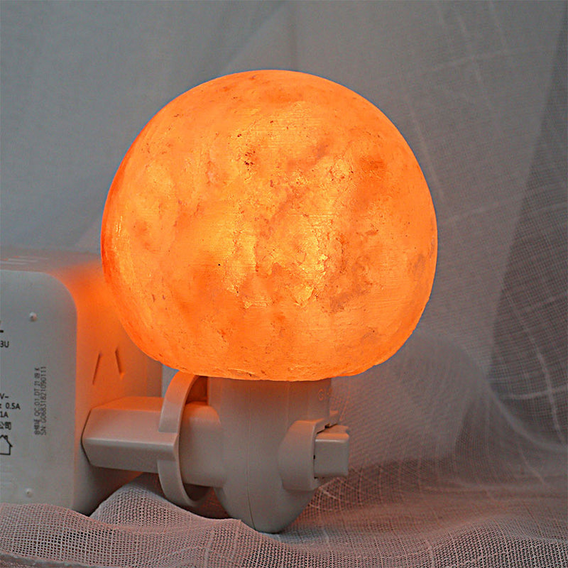 Plug In Salt Night Light, Mini Hand Carved Himalayan Ball Salt Light