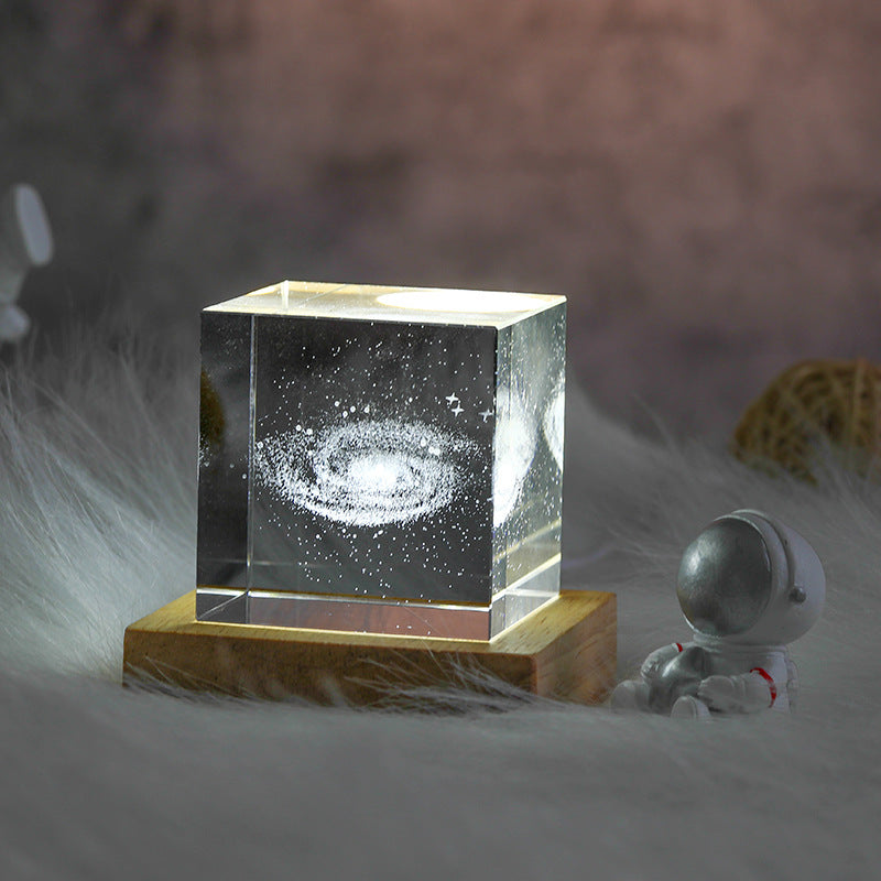 Transparent Crystal Cube, Milky Way Night Light With Astronaut