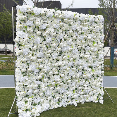 White Rose Peony Hydrangea Cloth Roll Up Flower Wall Fabric Hanging Curtain Plant Wall Event Party Wedding Backdrop