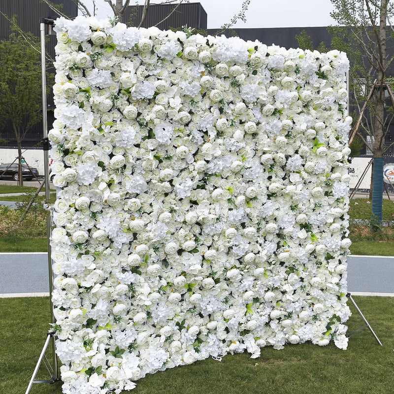 White Rose Peony Hydrangea Cloth Roll Up Flower Wall Fabric Hanging Curtain Plant Wall Event Party Wedding Backdrop