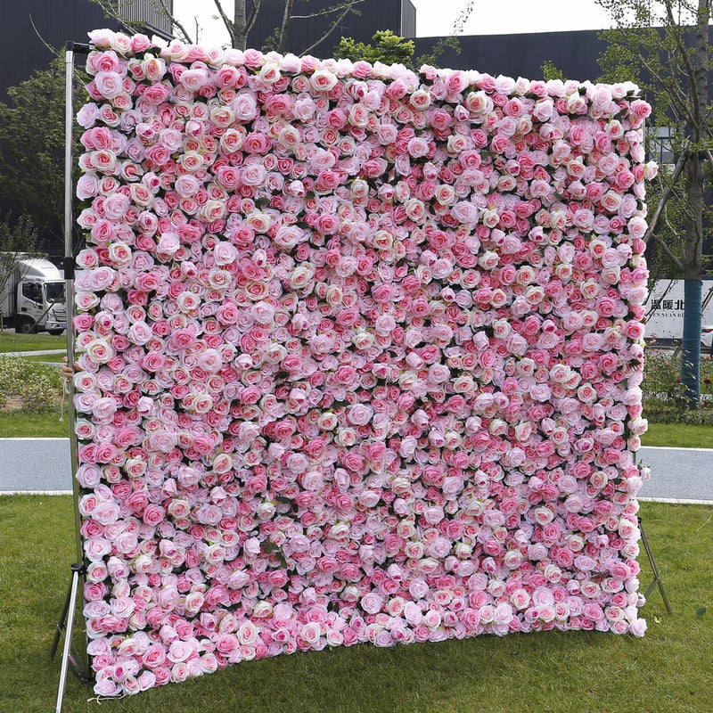 Pink Roses Light Pink Roses Cloth Roll Up Flower Wall Fabric Hanging Curtain Plant Wall Event Party Wedding Backdrop