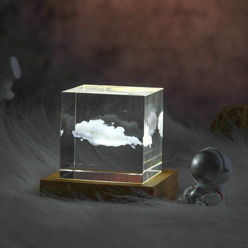 Transparent Crystal Cube, Cloud Night Light With Astronaut