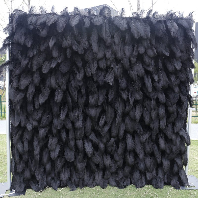 3D Black Feather Fabric Rolling Up Curtain Flower Wall Cloth Artificial Plant Wall Wedding Backdrop