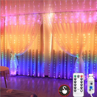 Rainbow Color Window Curtain String Light Fairy Lights