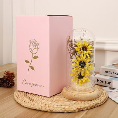 Forever Preserved Sunflower In Glass Dome, Flower Night Light