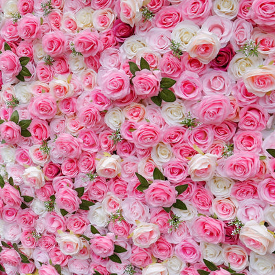 Fairy Pink White Rose Roll Up Cloth Flower Wall Wedding Backdrop