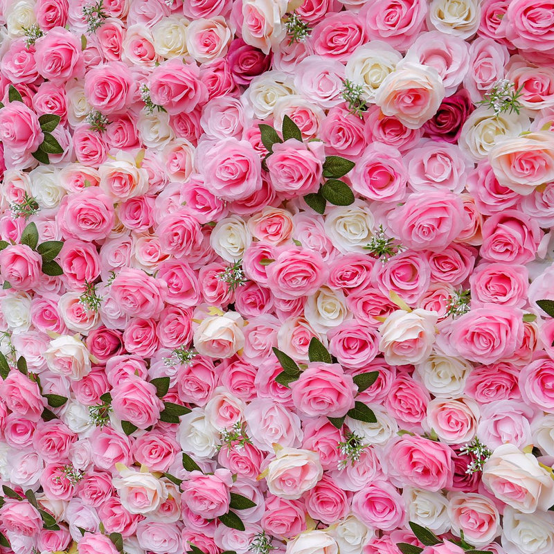 Fairy Pink White Rose Roll Up Cloth Flower Wall Wedding Backdrop