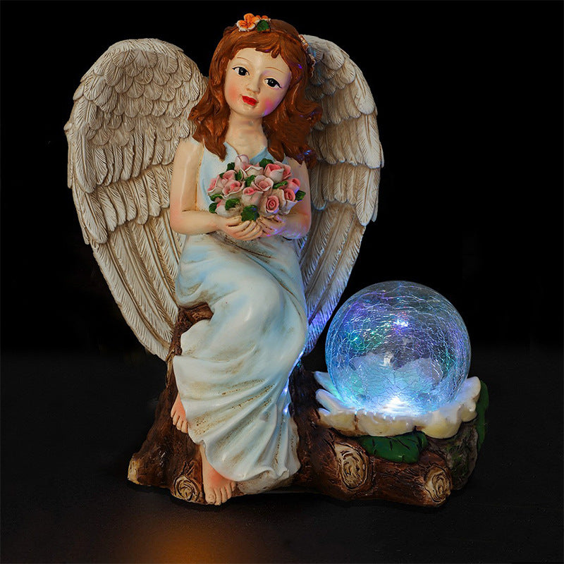 Solar Garden Ornament, Solar Angel Holding Flower Light, Solar Garden Decoration