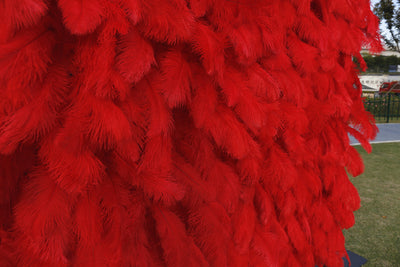 3D Red Feather Fabric Rolling Up Curtain Flower Wall Cloth Artificial Plant Wall Wedding Backdrop