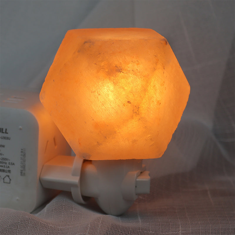 Plug In Salt Night Light, Mini Hand Carved Himalayan Diamond Salt Light