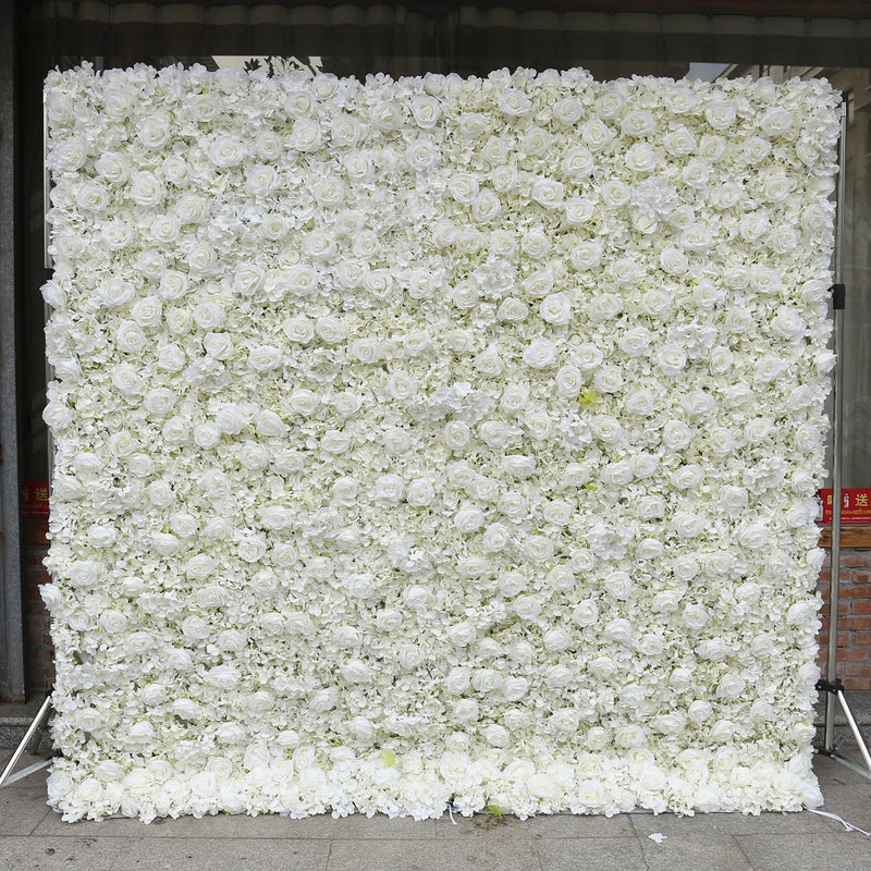 White Rose Hydrangea Cloth Flower Wall Rolling Up Fabric Peony Artificial Floral Wall Outdoor Wedding Backdrop Decor Birthday Party Props