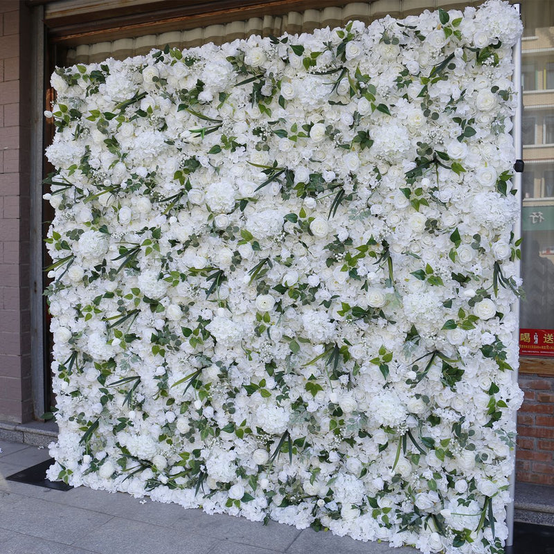 White Roses Hydrangeas Lilies Cloth Flower Wall Rolling Up Fabric Peony Artificial Floral Wall Outdoor Wedding Backdrop Decor Birthday Party Props