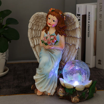 Solar Garden Ornament, Solar Angel Holding Flower Light, Solar Garden Decoration