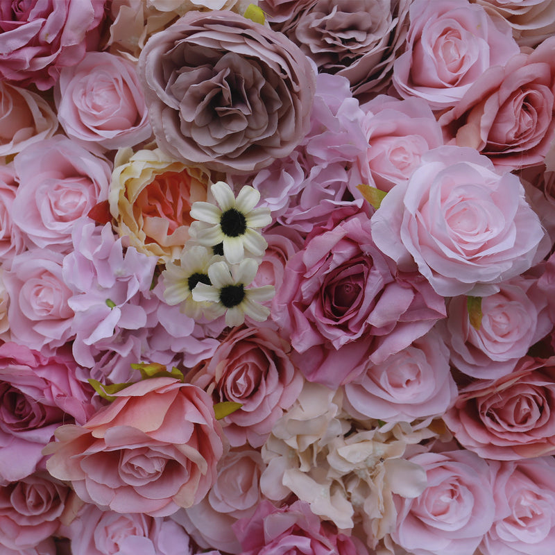 Light Purple And Pink Roses Hydrangea Chrysanthemum Cloth Flower Wall Rolling Up Fabric Peony Artificial Floral Wall Outdoor Wedding Backdrop Decor Birthday Party Props