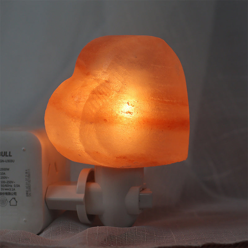 Plug In Salt Night Light, Mini Hand Carved Himalayan Heart Salt Light