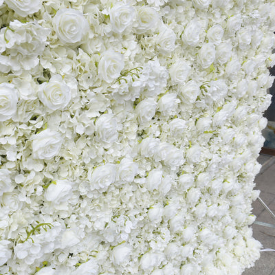 White Rose Hydrangea Cloth Flower Wall Rolling Up Fabric Peony Artificial Floral Wall Outdoor Wedding Backdrop Decor Birthday Party Props