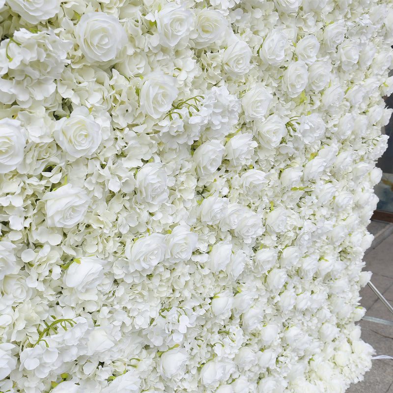 White Rose Hydrangea Cloth Flower Wall Rolling Up Fabric Peony Artificial Floral Wall Outdoor Wedding Backdrop Decor Birthday Party Props