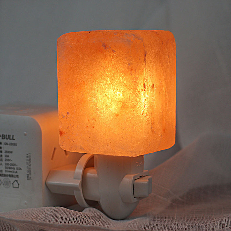 Plug In Salt Night Light, Mini Hand Carved Himalayan Square Salt Light