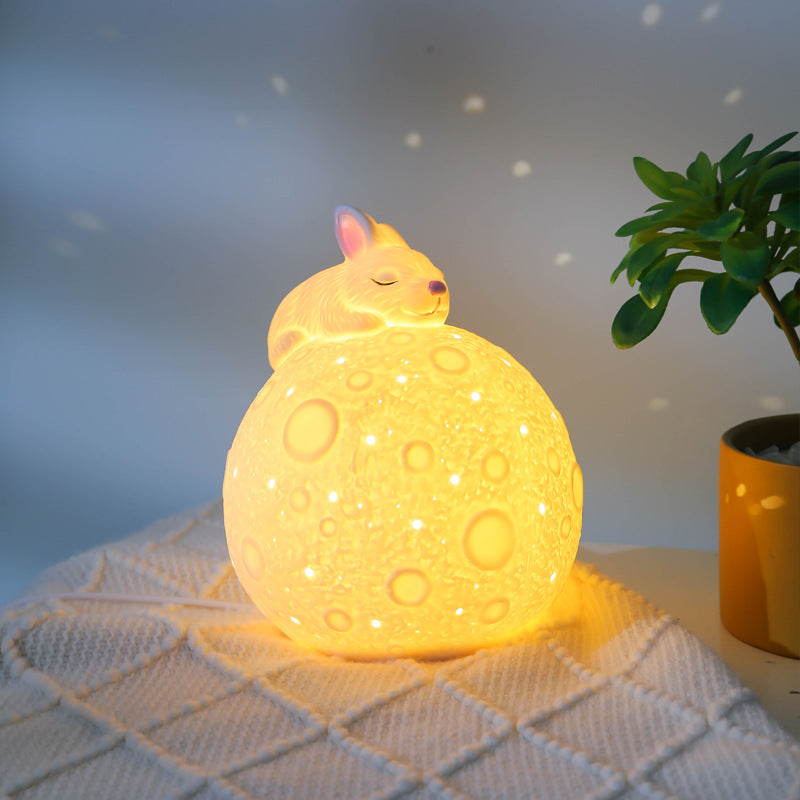 Moon Bunny Ceramic Night Light