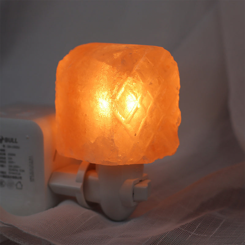 Plug In Salt Night Light, Mini Hand Carved Himalayan Fan-shaped Salt Light