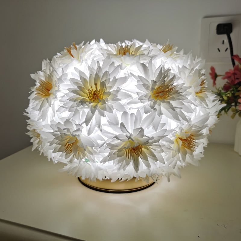 Chrysanthemum Flower Table Light With Crystal, Table Night Light