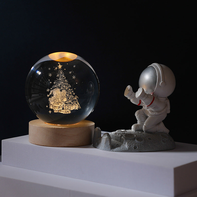 Crystal Ball, Santa Claus Night Light With Astronaut