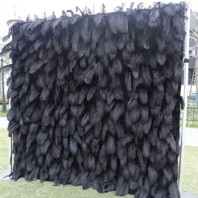 3D Black Feather Fabric Rolling Up Curtain Flower Wall Cloth Artificial Plant Wall Wedding Backdrop