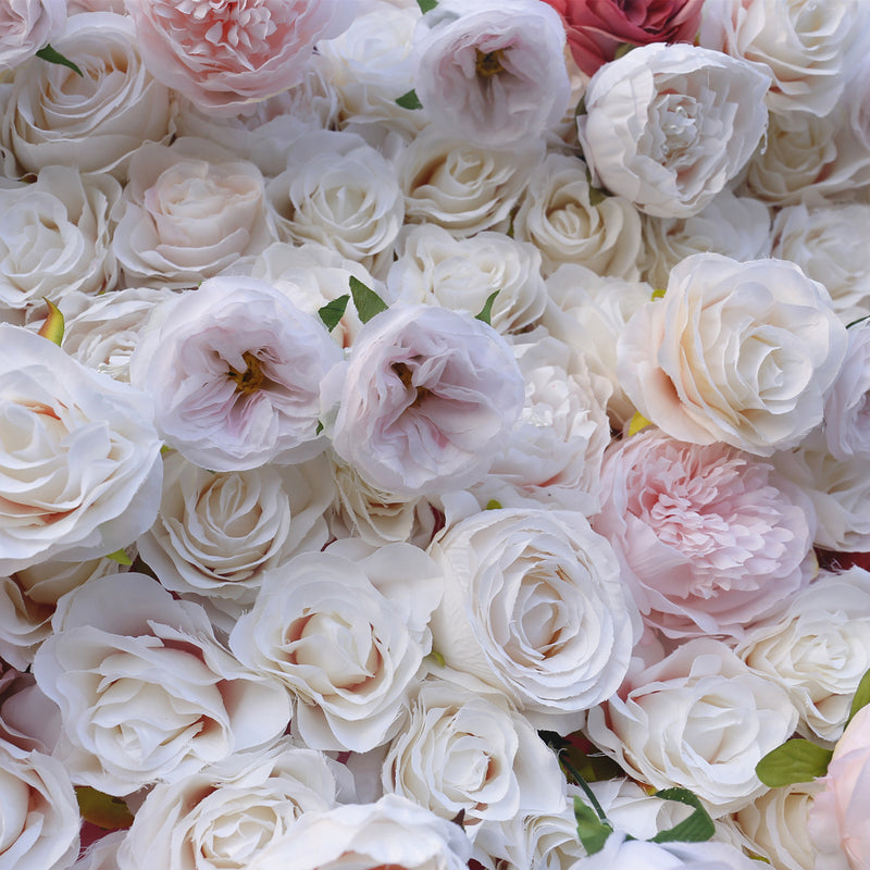 5D White Pink Roses Light Pink Land Lily Flower Wall Arrangement Roll Up Cloth Floral Wall Wedding Backdrop Decor Plant Wall