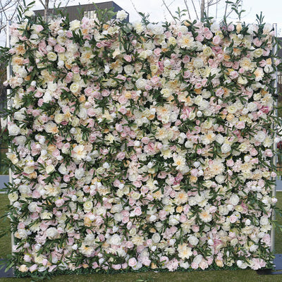 Light Pink Rose Hydrangea Land Lily Mix Flowers Rolling Up Fabric Peony Artificial Floral Wall Outdoor Wedding Backdrop Decor Birthday Party Props