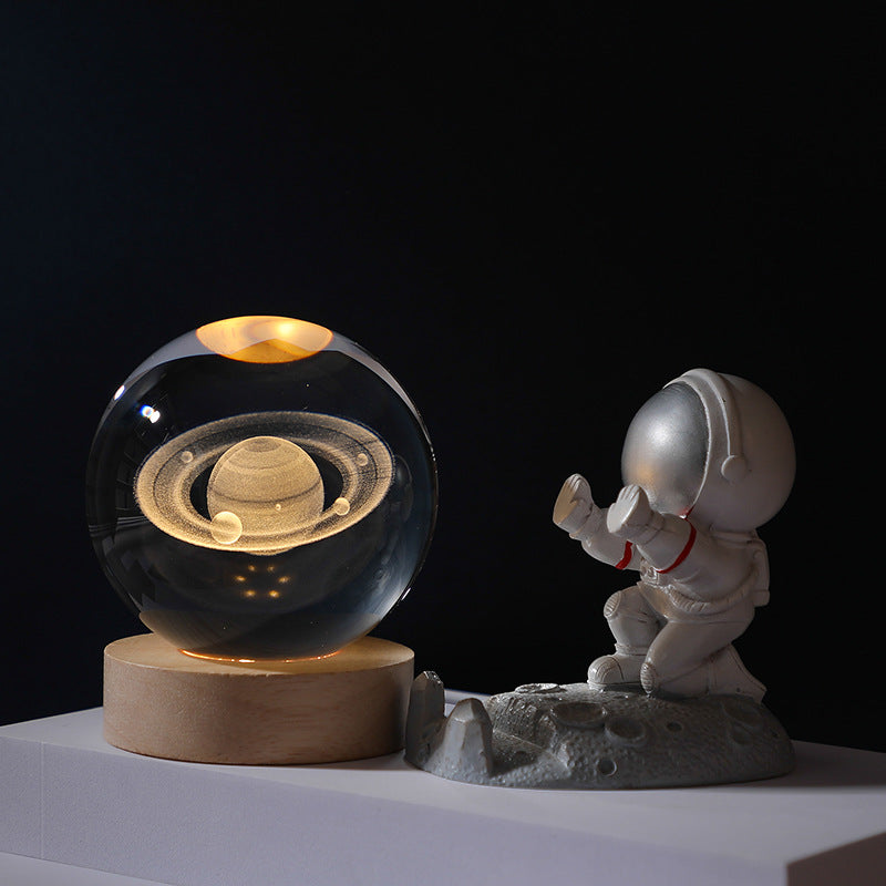 Crystal Ball, Saturn Night Light With Astronaut