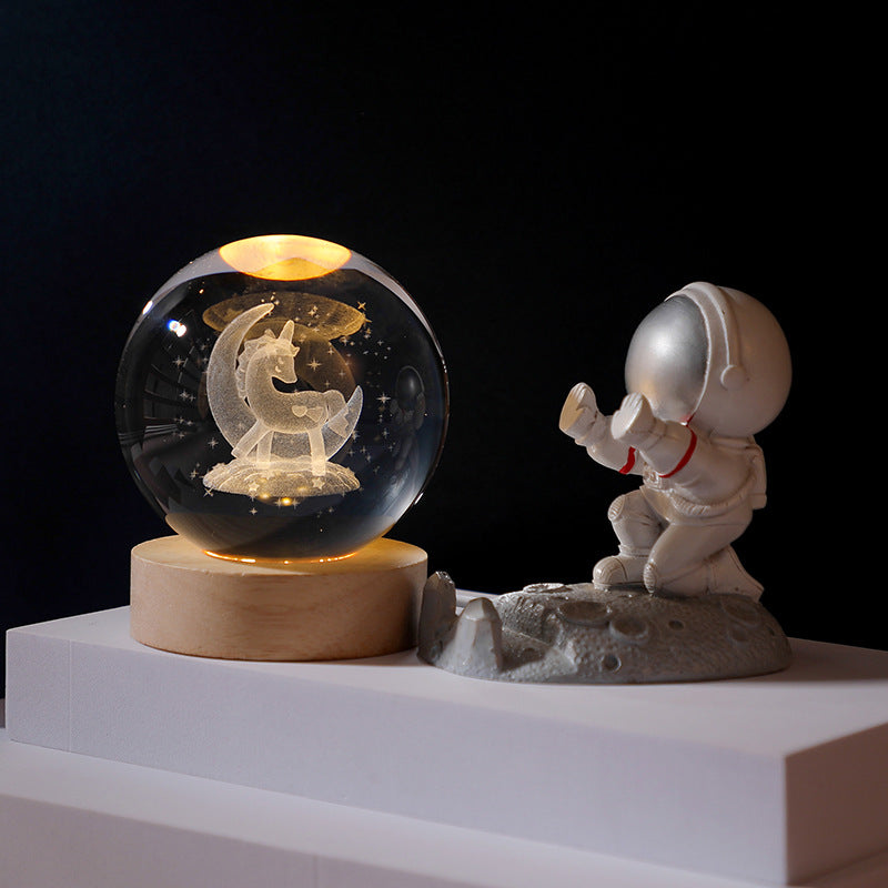 Crystal Ball, Unicorn Night Light With Astronaut