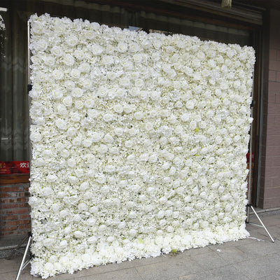 White Rose Hydrangea Cloth Flower Wall Rolling Up Fabric Peony Artificial Floral Wall Outdoor Wedding Backdrop Decor Birthday Party Props