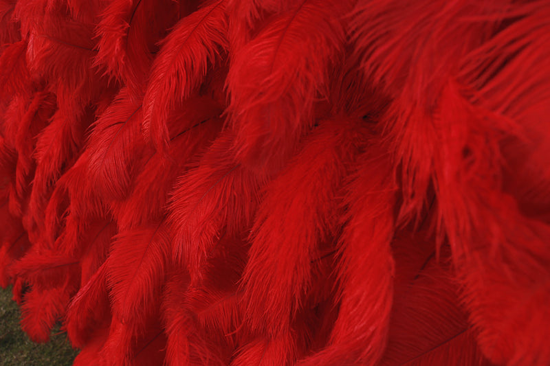 3D Red Feather Fabric Rolling Up Curtain Flower Wall Cloth Artificial Plant Wall Wedding Backdrop