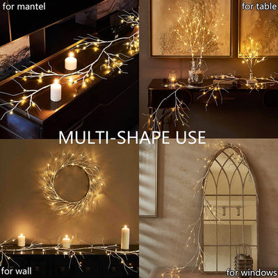 Birch Garland with Lights, Lighted Twig Vine String Light