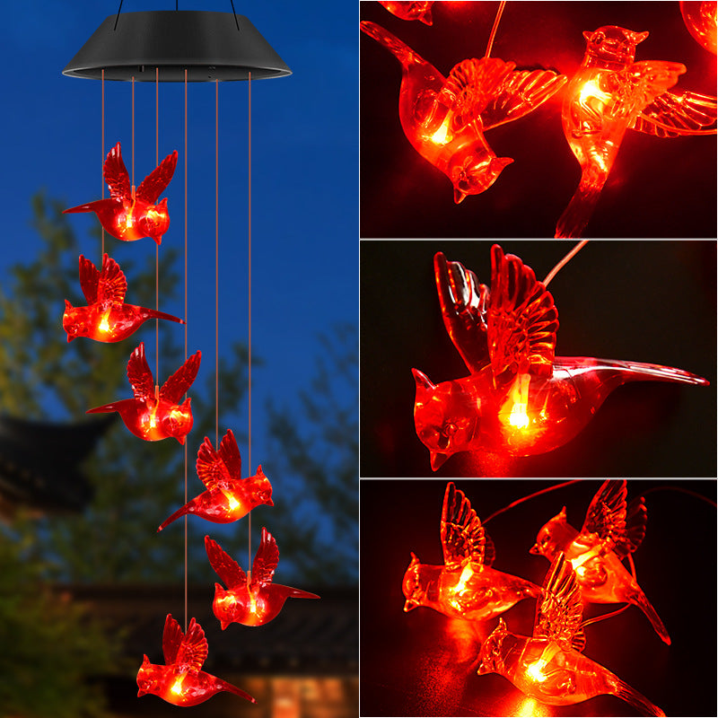 Solar Garden Light, Solar Red Bird Wind Chimes, Solar Garden Decoration